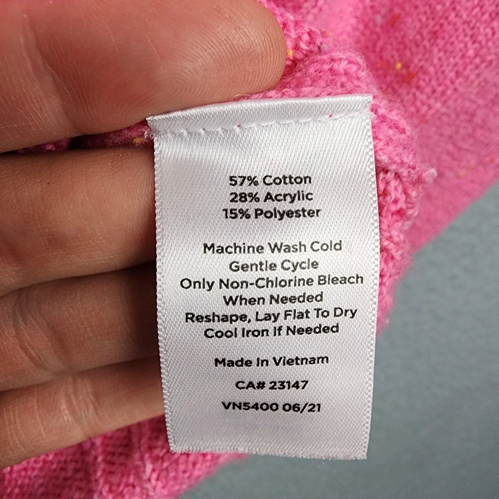Talbots Sweater Womens XL Pink Confetti Cable Knit Crewneck Button Cuff Pullover - Picture 6 of 11